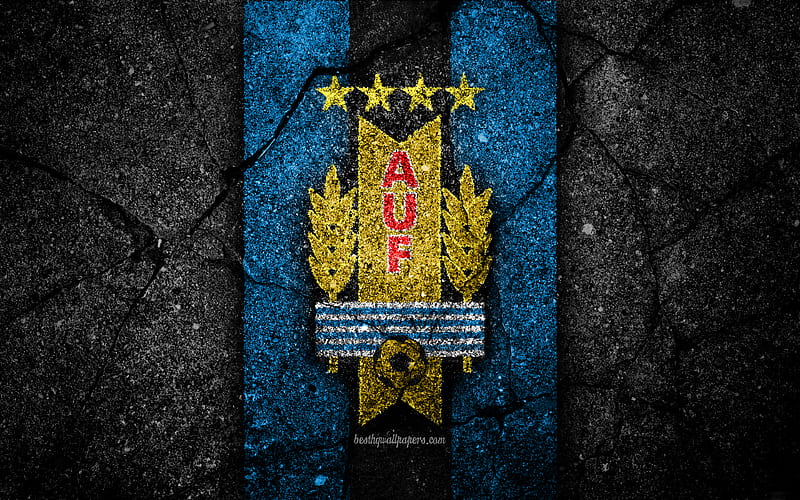 Uruguayan football team emblem, grunge, North America, asphalt texture, soccer, Uruguay, logo, South American national teams, black stone, Uruguay national football team, HD wallpaper