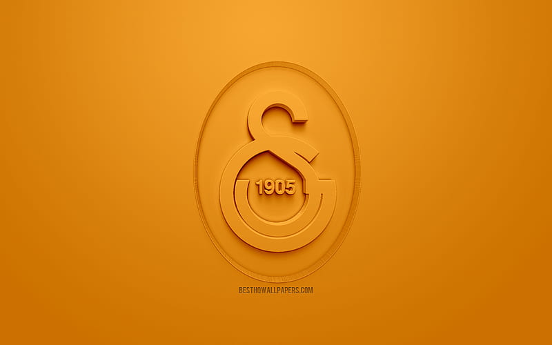 Galatasaray SK, creative 3D logo, orange background, 3d emblem, Turkish football club, SuperLig, Istanbul, Turkey, Turkish Super League, 3d art, football, 3d logo, Galatasaray, HD wallpaper