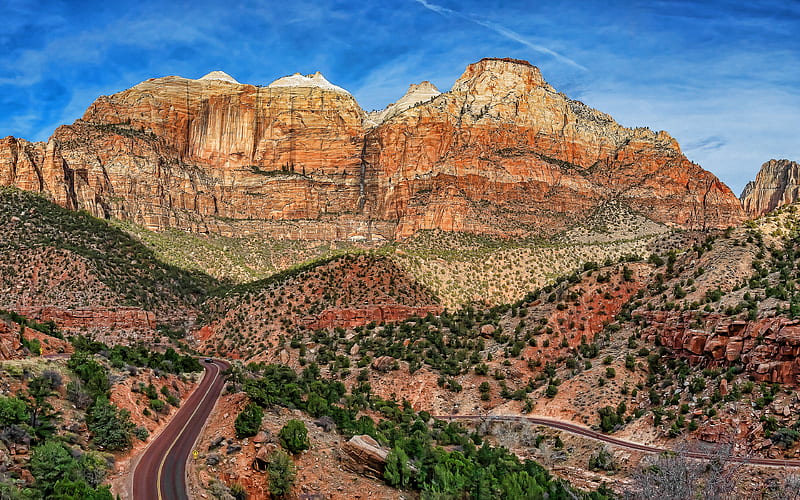 Zion National Park road, mountains, desert, Springdale, Utah, beautiful nature, USA, America, american landmarks, HD wallpaper