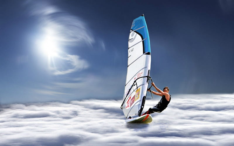 Wind Surfing on the Clouds, fantasy, clouds, surfing, abstract, HD wallpaper