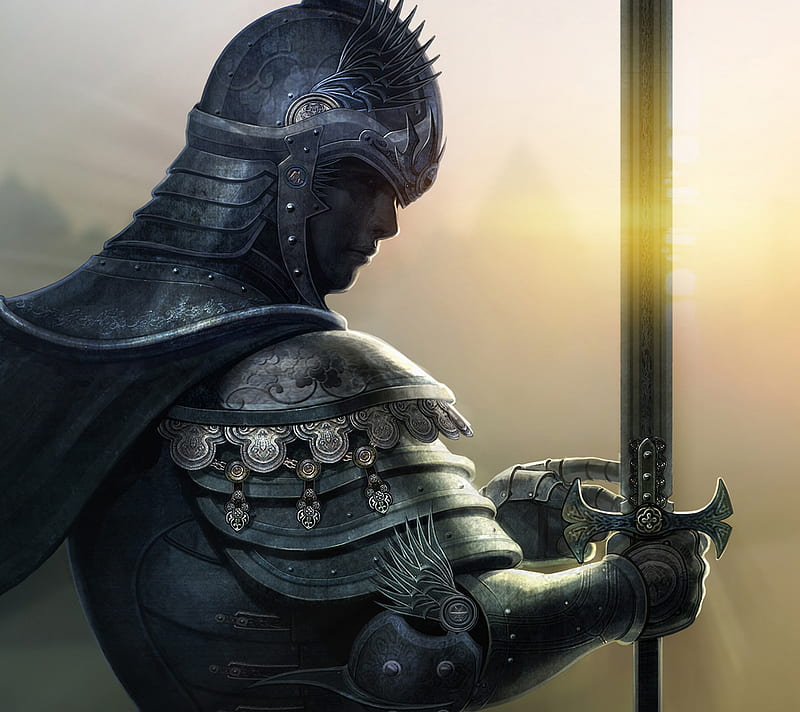 Fantasy Knight, armor, sword, templar, warrior, HD wallpaper