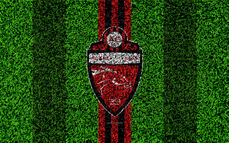 Shabab Al-Ahli Dubai FC United Arab Emirati football club, logo, grass texture, football field, red black lines, Dubai, United Arab Emirates, football, UAE Pro-League, Arabian Gulf League, HD wallpaper