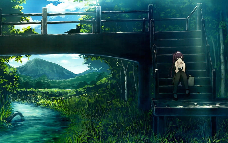 monogatari girl landscape-Anime, HD wallpaper