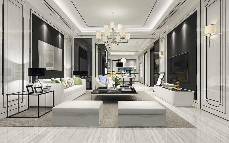 Stylish modern interior design, living room, modern classic style, white  wooden floor, HD wallpaper | Peakpx