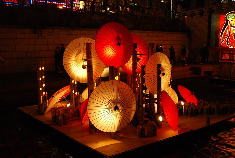 Korean Lantern Festival, red, korean, stuffs, lights, HD wallpaper