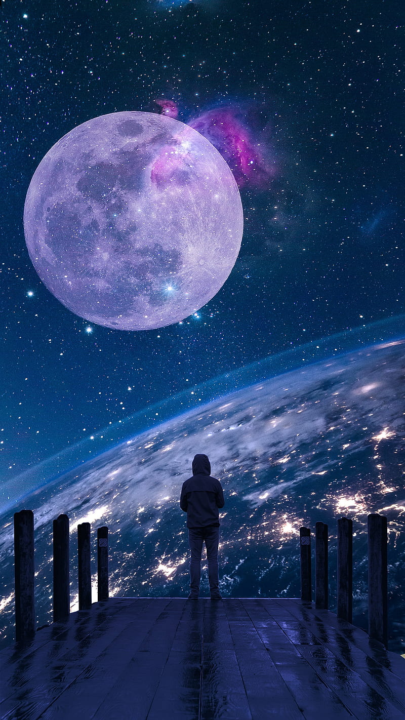 Landscape of the Moon, cosmos, earth, man, sky, space, star, universe, world, HD phone wallpaper