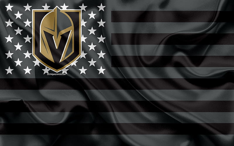 Vegas Golden Knights, American hockey club, American creative flag, black brown flag, NHL, Paradise, Nevada, USA, logo, emblem, silk flag, National Hockey League, hockey, HD wallpaper