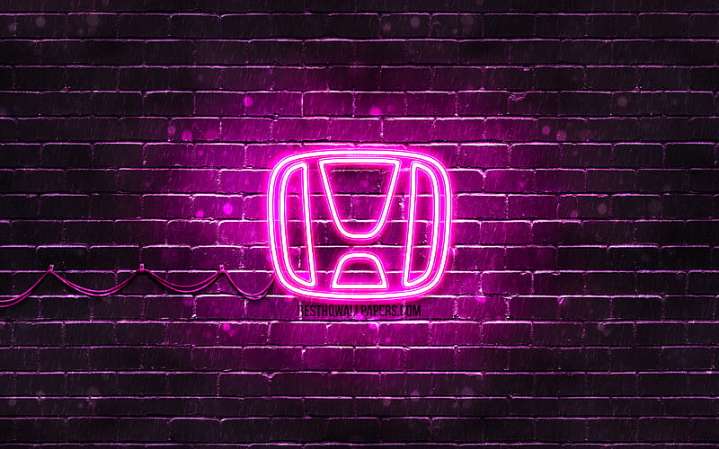 Honda purple logo purple brickwall, Honda logo, cars brands, Honda neon logo, Honda, HD wallpaper