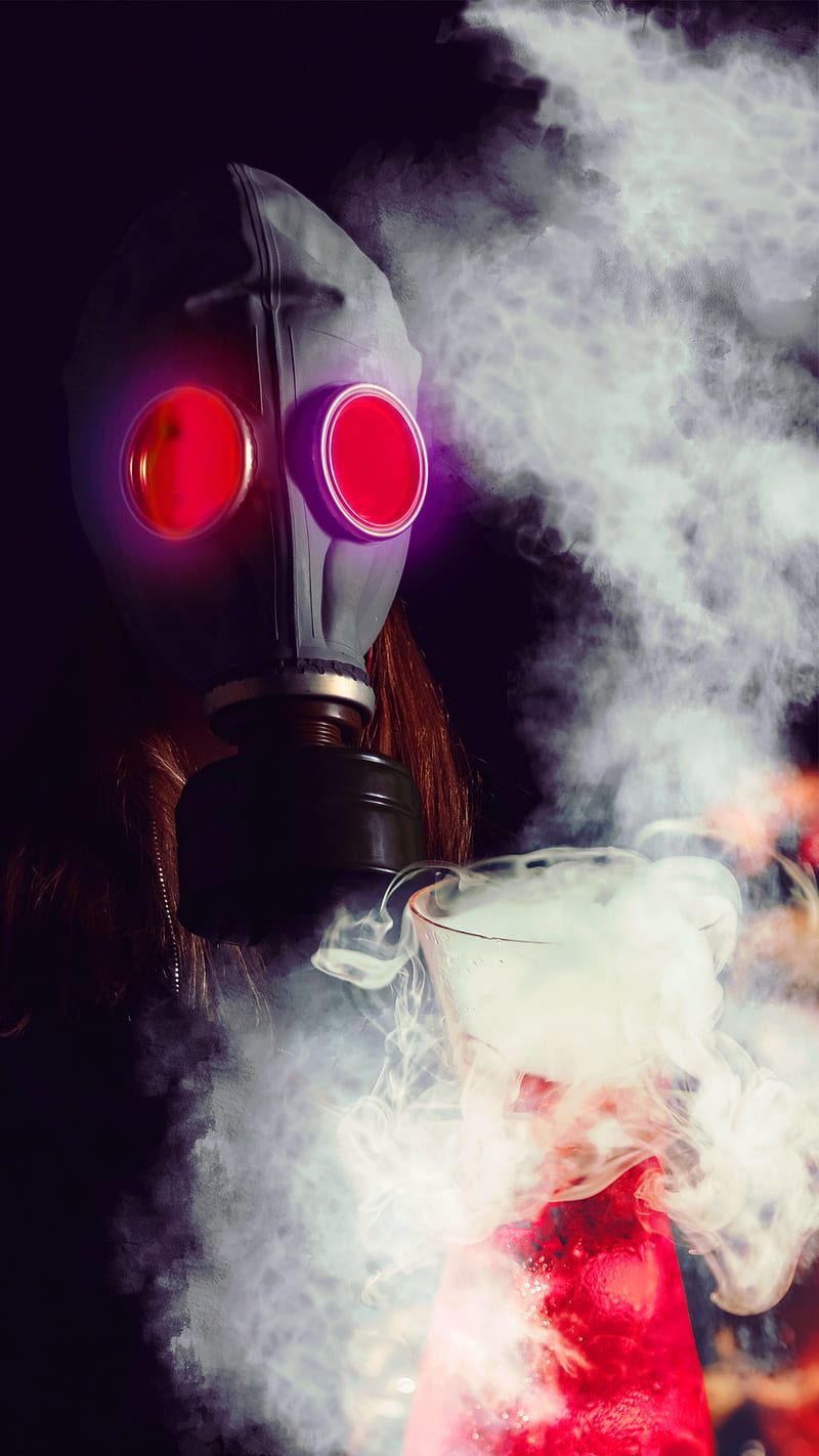 Gas Mask Woman, experiment, fume, gasmask, neon, woman, HD phone wallpaper