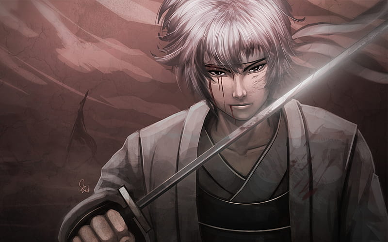 Sakata Gintoki, samurai, sword, manga, protagonist, Gintama, HD wallpaper
