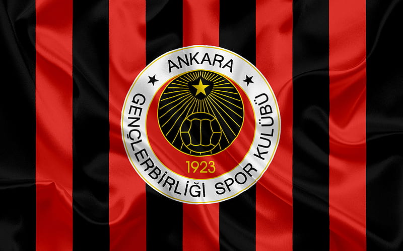 Gençlerbirliği SK, Turkish football club, emblem, logo, red black silk flag, Ankara, Turkey, Turkish Football Championship, HD wallpaper