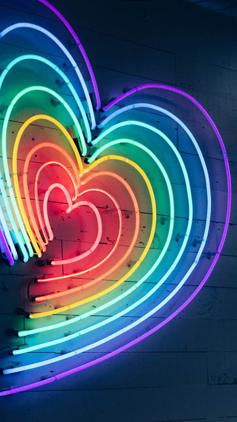 Neon Heart, background, blue, hearts, neon, orange, pink, purple, red, yellow, HD phone wallpaper