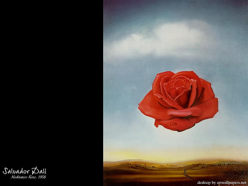 Sky Rose, salvador dali, rose, salvador, floating, dali, land, clouds, sky, HD wallpaper