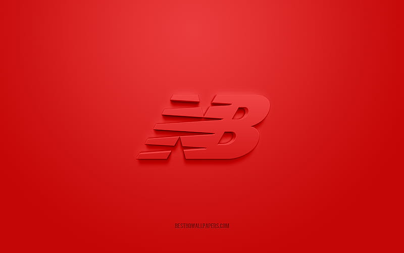 New Balance logo, red background, New Balance 3d logo, 3d art, New Balance, brands logo, red 3d Moncler logo, HD wallpaper