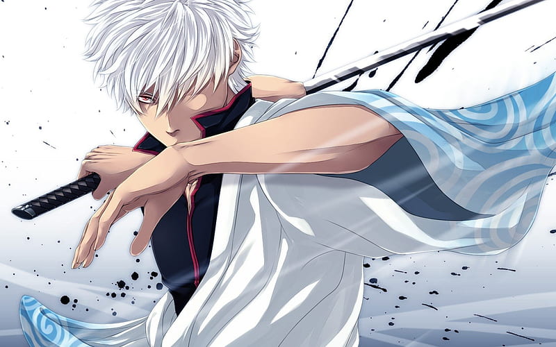 Sakata Gintoki, katana, samurai, manga, protagonist, Gintama, HD wallpaper