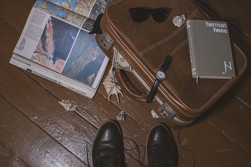 Brown suitcase beside open book, HD wallpaper | Peakpx