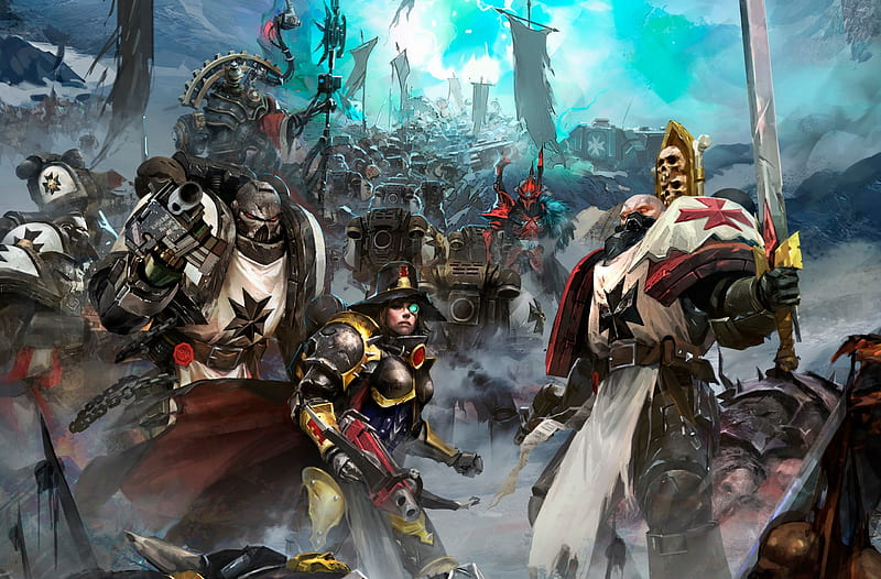 black templars, warhammer 40k, robots, sword, battle, artwork, Games, HD wallpaper