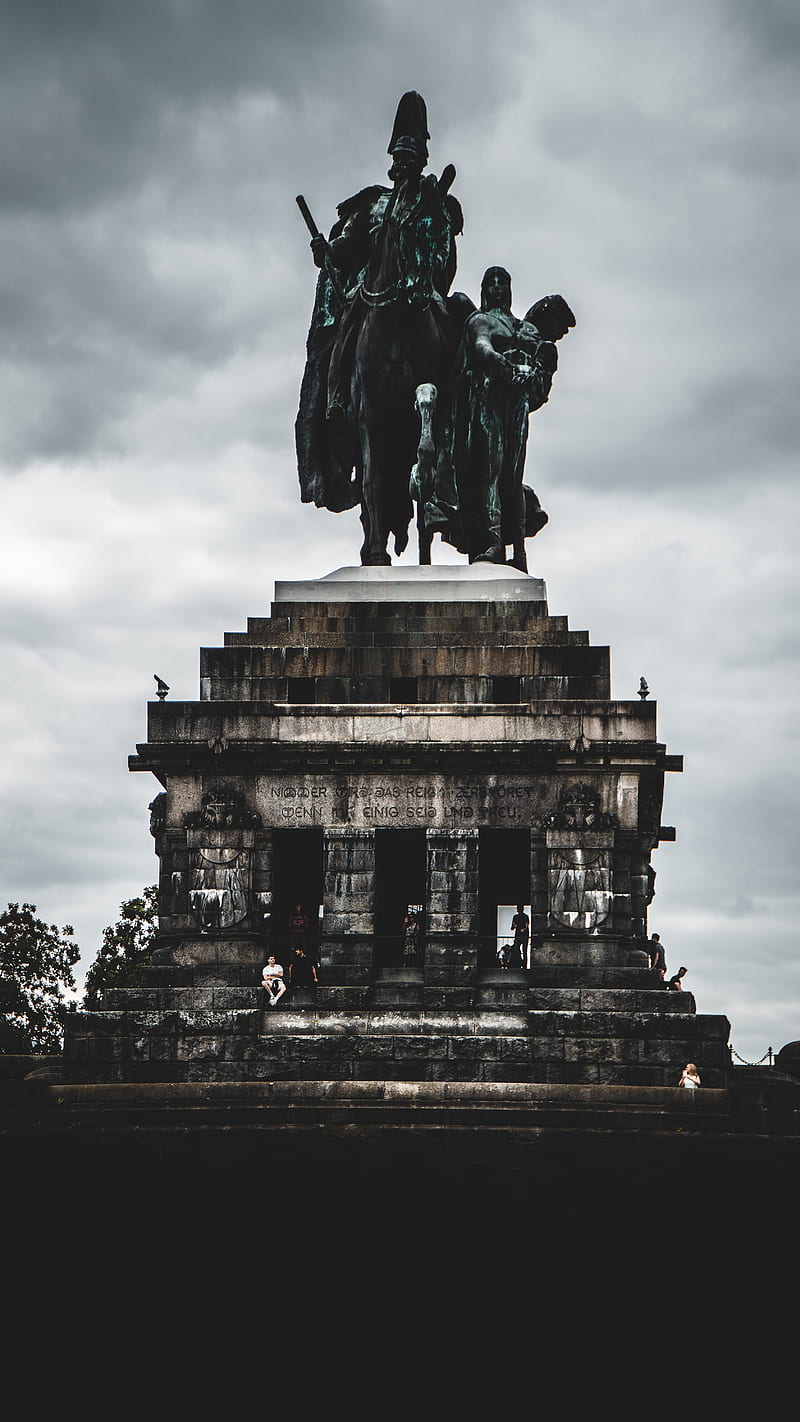 Deutsches Eck II, dark, germany, highendhashtag, history, koblenz, statue, travel, HD phone wallpaper