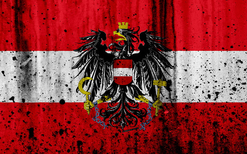 Austrian flag grunge, flag of Austria, Europe, national symbols, Austria, coat of arms of Austria, Austrian National Emblem, HD wallpaper