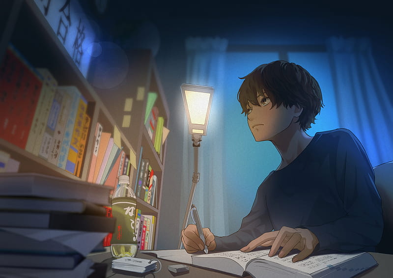 Anime, Original, Boy, Lantern, Night, Room, Short Hair, HD wallpaper