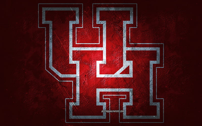 Houston Cougars, American football team, red background, Houston Cougars logo, grunge art, NCAA, American football, USA, Houston Cougars emblem, HD wallpaper