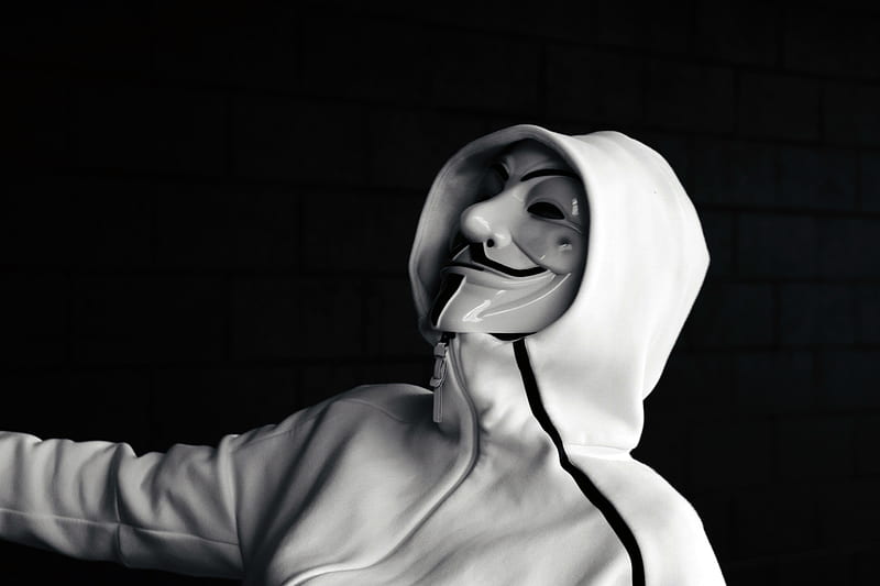 anonymous, mask, hood, bw, HD wallpaper