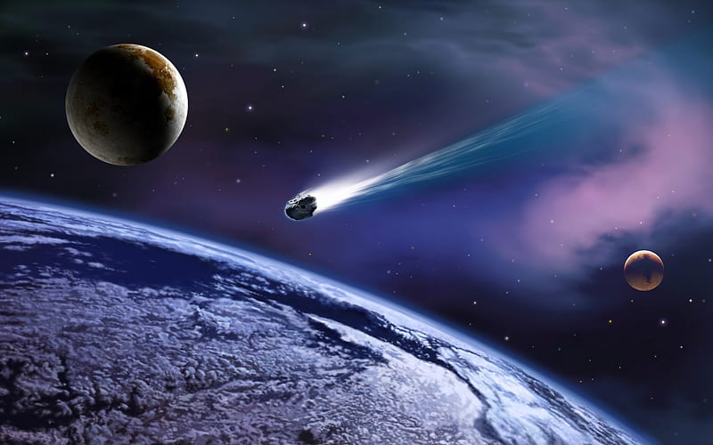 Space Art An Asteroid Approaching The Earth, HD wallpaper