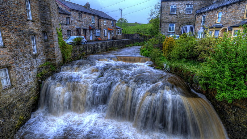 amazing hawes waterfall in yorkshire england r, carros, town, river, r, overcast, waterfalls, HD wallpaper