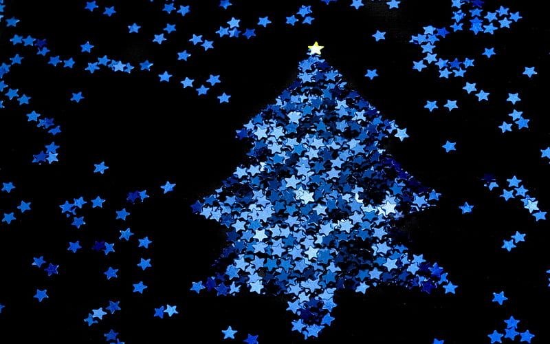 christmas tree, blue stars, New Year, creative, Christmas, HD wallpaper