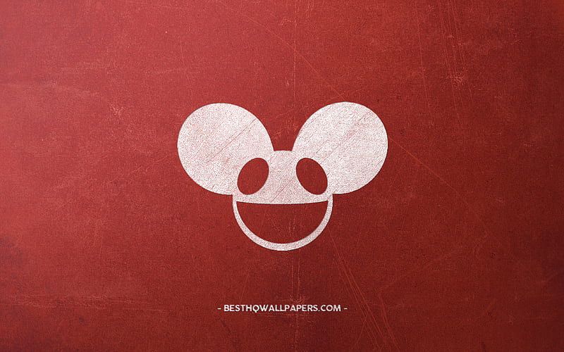 Deadmau5, white chalk logo, red background, Canadian DJ, retro style, creative art, EDM, Deadmau5 logo, Joel Thomas Zimmerman, HD wallpaper