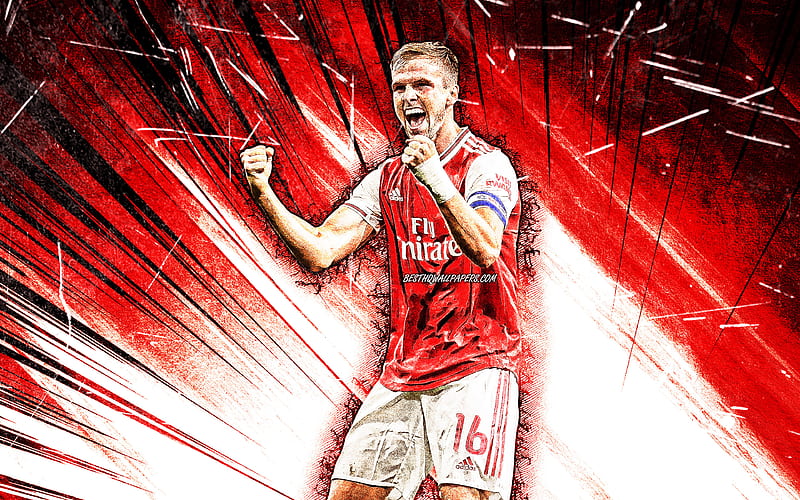 Rob Holding, grunge art, Arsenal FC, english footballers, red abstract rays, Robert Samuel Holding, soccer, Premier League, football, The Gunners, Rob Holding Arsenal, Rob Holding, HD wallpaper