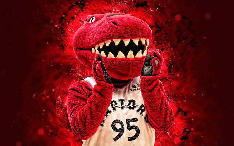 The Raptor mascot, Toronto Raptors, red neon lights, NBA, creative, USA, Toronto Raptors mascot, Raptor, NBA mascots, official mascot, Raptor mascot, HD wallpaper