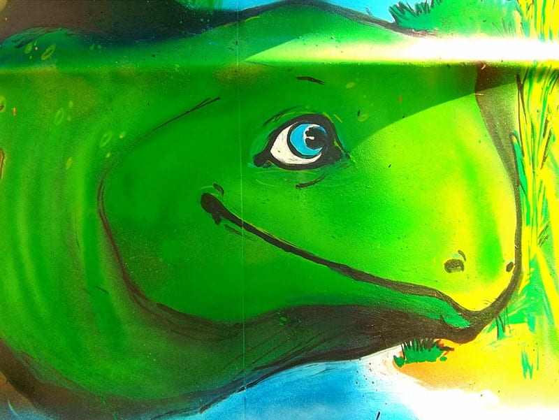 garbage can art 2 of 13, art, turtle, green, graffitti, HD wallpaper