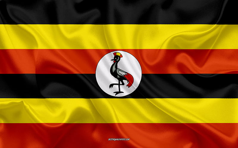 Flag of Uganda silk texture, Uganda flag, national symbol, silk flag, Uganda, Africa, flags of African countries, HD wallpaper