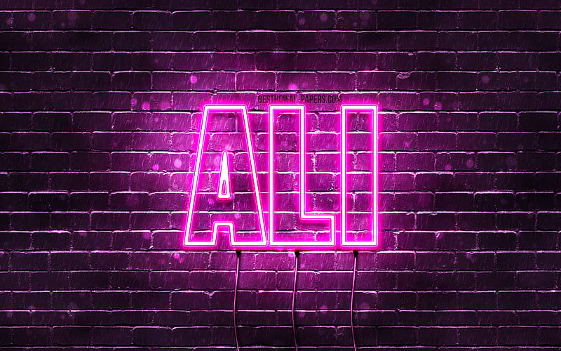 Ali, , with names, female names, Ali name, purple neon lights, Happy Birtay Ali, popular arabic female names, with Ali name, HD wallpaper