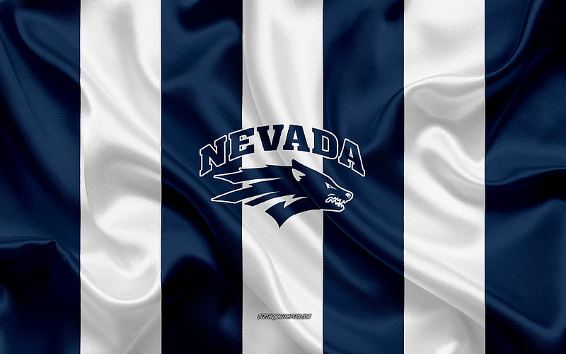 Nevada Wolf Pack, American football team, emblem, silk flag, blue white silk texture, NCAA, Nevada Wolf Pack logo, Reno, Nevada, USA, American football, HD wallpaper