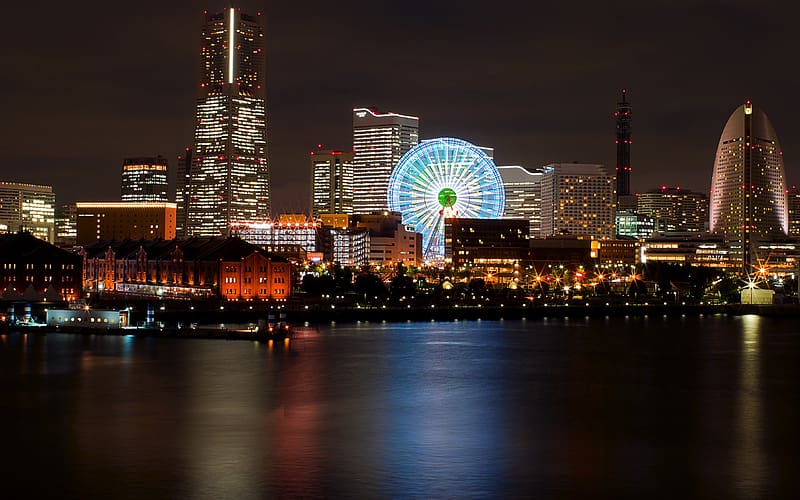 Cities, Night, Skyscraper, Building, Japan, Yokohama, HD wallpaper