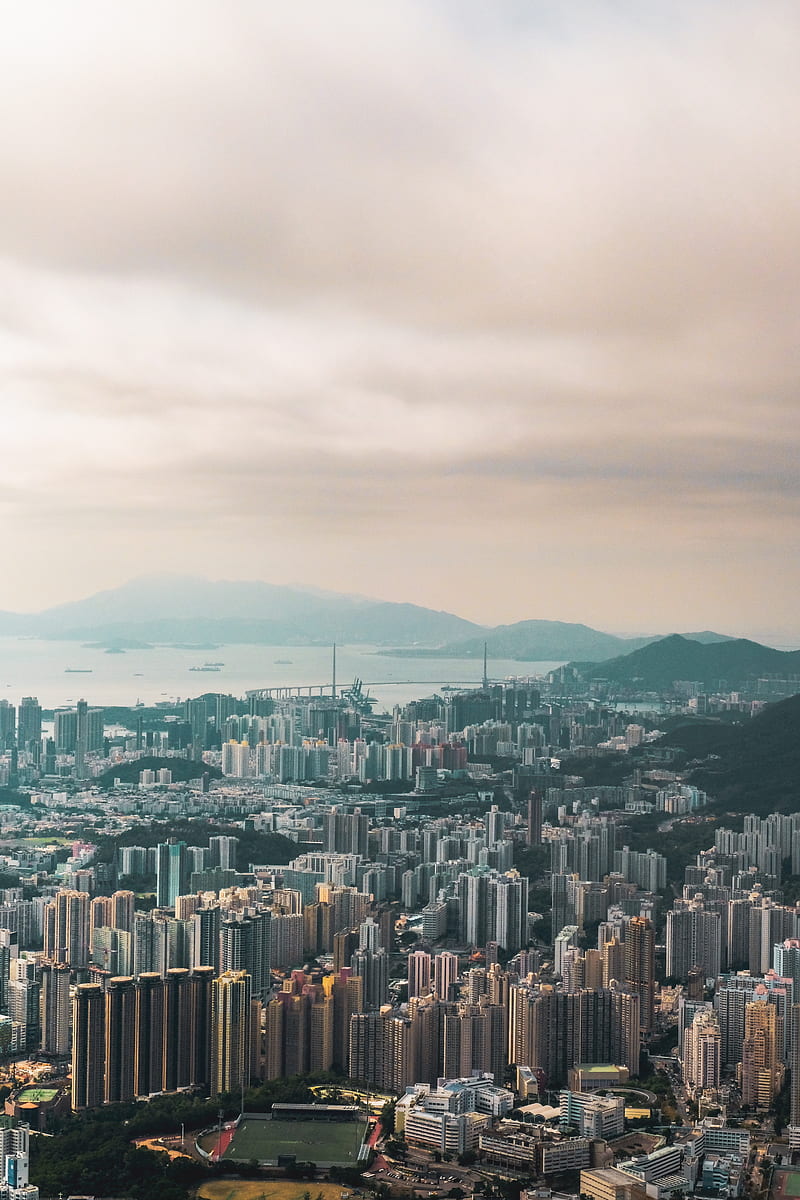 city, buildings, aerial view, architecture, hong kong, HD phone wallpaper