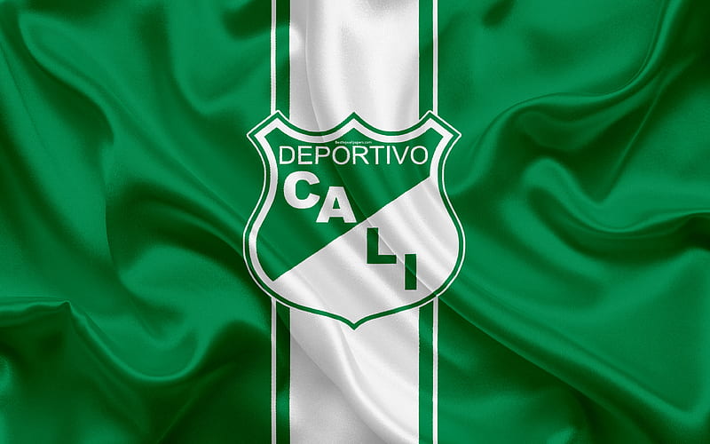 Deportivo Cali logo, Colombian football club, silk texture, green flag, Categoria Primera A, Cali, Colombia, football, Liga Aguila, HD wallpaper