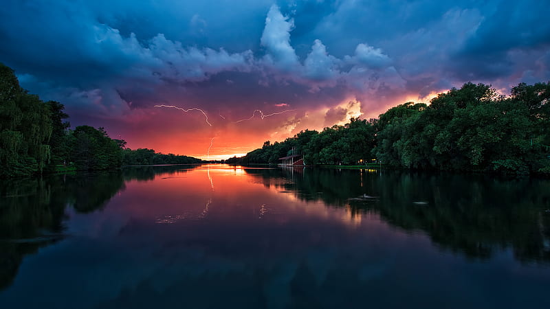 Sunset Storm Over The River 1920 × 1080 : R, HD wallpaper