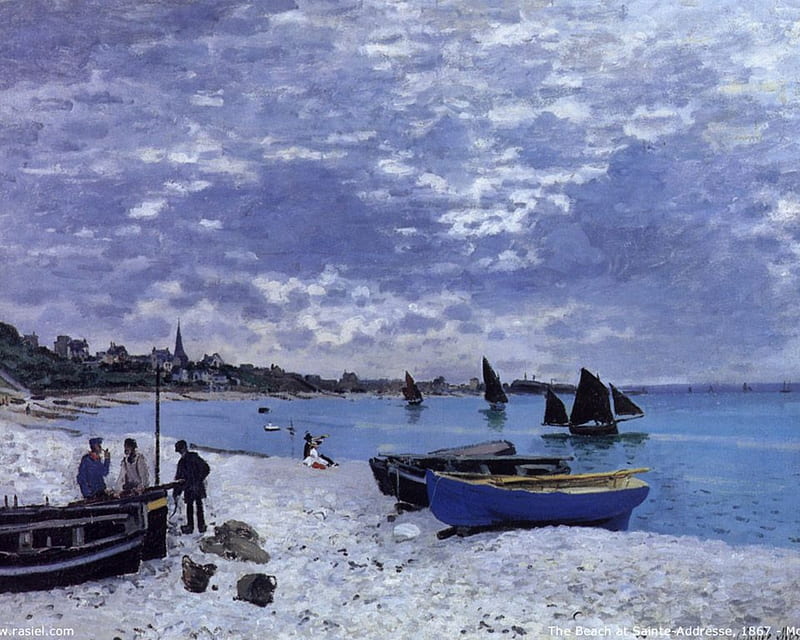Claude Monet - Seaside with Boats, france, impressionism, landscape, 19th century, HD wallpaper