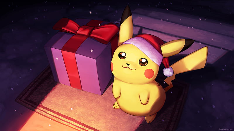 Pikachu On Christmas Day Fanart, pikachu, pokemon, artist, digital-art, HD wallpaper