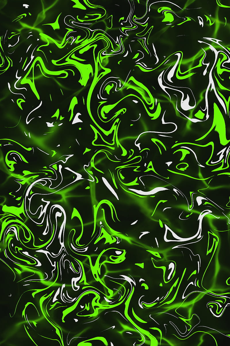 Neon Green , black, crazy, digital, flower, muster, water, waves, white, HD phone wallpaper