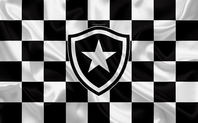 Botafogo RJ logo, creative art, black and white checkered flag, Brazilian football club, Serie A, emblem, silk texture, Rio de Janeiro, Brazil, HD wallpaper