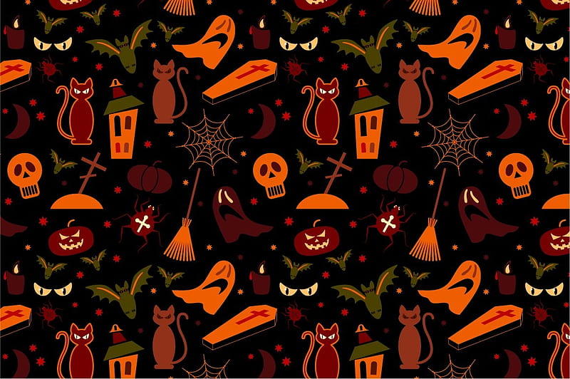 Texture, halloween, pumpkin, pattern, orange, black, paper, HD wallpaper