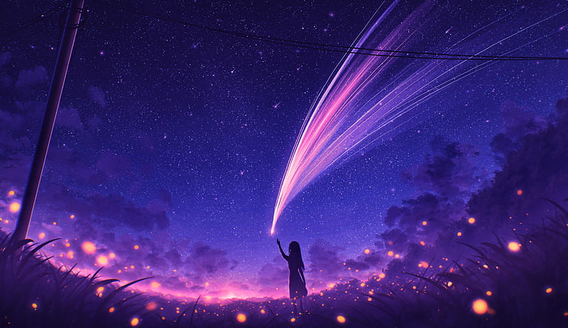 Anime Girl and Cool Starry Sky, HD wallpaper