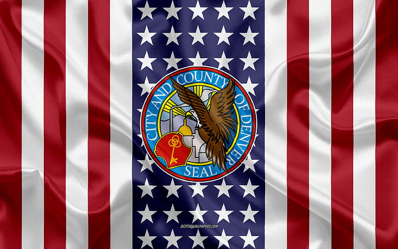 Denver Seal silk texture, American Flag, USA, Denver, Colorado, American City, Seal of the Denver, silk flag, HD wallpaper