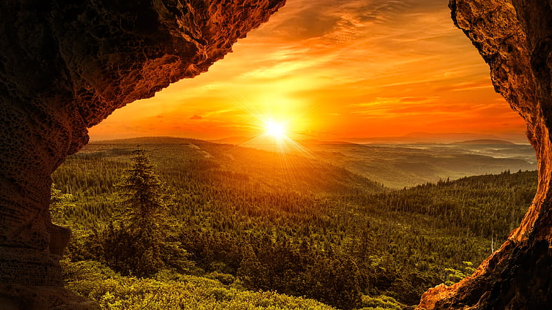 Caves Cave Forest Landscape Sunbeam Sunset Hd Wallpaper Peakpx