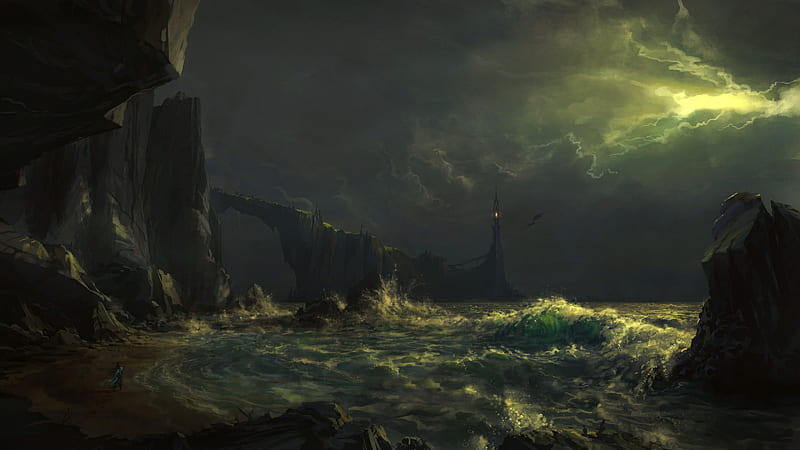 Fantasy, dark, Lighthouse, Night, Ocean, HD wallpaper