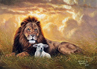 GodThe creator Photo The lion and the lamb  Lion and lamb Lion  painting Animal art